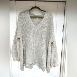 Chic Soul Cream V-Neck Sweater with Chunky Knit